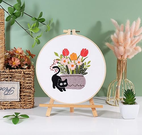 GLTAYLMY 3pcs Embroidery Kit for Beginners DIY Adult Beginner Embroidery Kits with Cat Pattern 1 Embroidery Hoops Needles Threads and Instructions - color: Cat