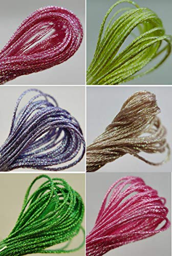 KCS 6-Strand Cross Stitch Metallic Variegated Pearl Shiny Embroidery Floss (6 skeins, Solid Color 2) - color: Solid color 2
