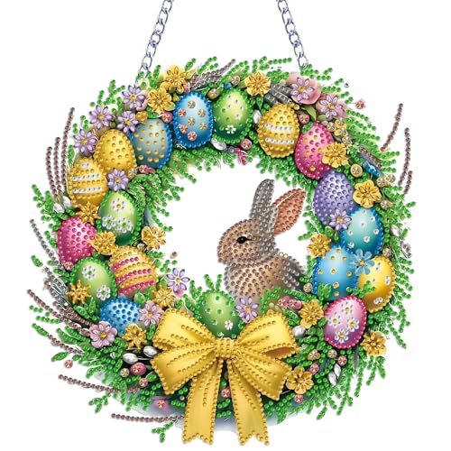 STGLCR Rabbit Easter Egg Diamond Art Hanging Kit for Adult,Special Shaped Rhinestone,Double Sided DIY Acrylic 5D Diamond Art Painting Window Pendants Home Garden Wall Hanging Kits Ornament 9.44inch - color: 74-rabbit Easter Egg Hanging