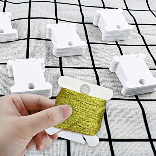 120 Pieces Plastic Floss Bobbins for Cross Stitch Embroidery Cotton Thread Embroidery Floss Cross Stitch Threads Craft DIY Sewing Storage Winding Thread Organizer Holder Embroidery DIY Cards (White) - color: Plastic Floss Bobbins