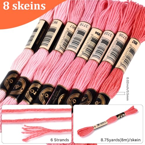 70 Yards 8 Skeins Gradient 6 Strands Hot Pink Embroidery Friendship Bracelet Thread Variegated Floss Cross Stitch Polyester Threads Assorted Bulk Set for Hand Sewing Making Crochet Supply - color: Hot Pink Purple, size: 70 Yards