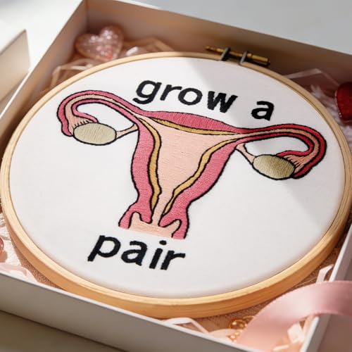 Hand Embroidery Kits for Beginners Adults, Grow a Pair Uterus Embroidery DIY Kit, Stamped Cross Stitch Kits for Beginners Adult Craft Kits for Women, Entire Set of Embroidery Supplies & Video Tutorial - color: H2072, size: 8Inch