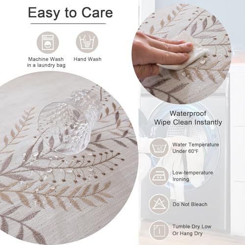 Joyfol Day Rustic Waterproof Linen Tablecloth, Heavy Weight Fern Embroidery Table Cloths for Rectangle Tables, Farmhouse Spill-Proof Table Covers with Tassels, Coffee 55''x 86'' - color: Coffee Fern, size: 86" x 55" (Rectangular)