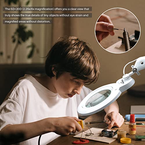 Bifocal Magnifying Lamp with Clamp, 5D with 20D, White - color: White