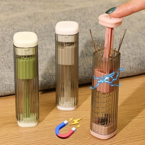 1 Set Pop-up Magnetic Sewing Needle Storage Boxes Portable Embroidery Needle Case DIY Handicrafts Sewing Tool Accessories (Pink) - color: Pink