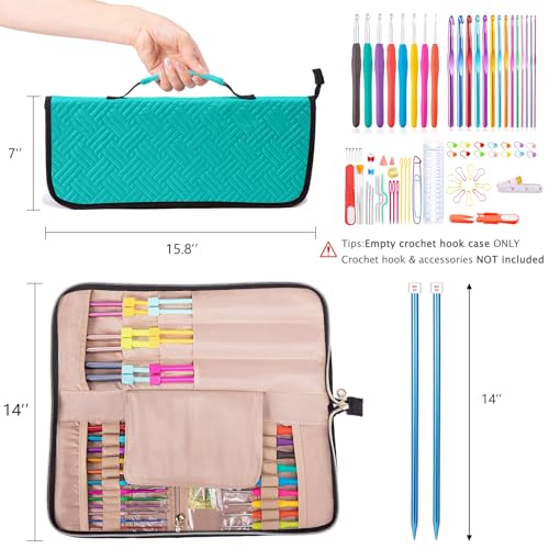MYBAGZING Crochet Hook Case Organizer, Knitting Needle Case up to 14 Inches - color: Teal, size: 14 Inches