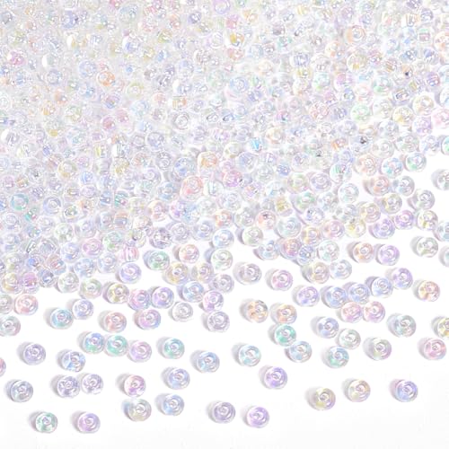 PH PandaHall 6000 Pcs 11/0 Glass Seed Beads, AB Color 2mm Seed Beads Round White Waist Bead Mini Spacer Bead for Earring Choker Bracelet Neckalce Waist Chain Jewelry DIY Crafts Making - color: AB Color-6000 Pcs