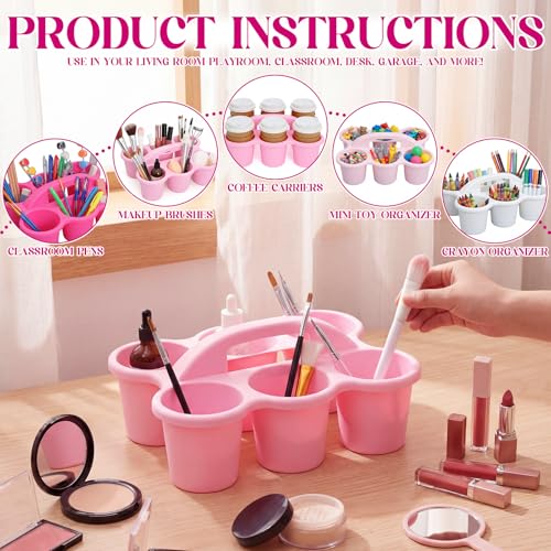 Suclain 6 Pcs Plastic Caddy Organizer with Handle Classroom, Pink - color: Pink