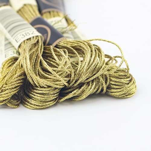 6 Skeins Embroidery Thread, Metallic Light Gold Embroidery Floss Friendship Bracelet String, Polyester Cross-Stitch Threads for Hand Embroidery, String Art - color: light gold