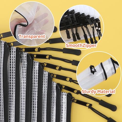 20pcs A3 17x12 Inch Mesh Zipper Pouches For Organizing Classroom And Storage, Extra Large Zipper Bags For Board Games And Puzzles - color: Black, size: A3