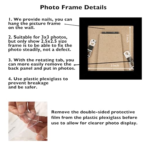 JCJMY 3x3 Picture Frame Black for Tabletop, 3 x 3 Square Photo Frame with Shatter Resistant Plexiglass, Sturdy 3 by 3 Poster Frame, Black - color: Black, size: 3x3 inch
