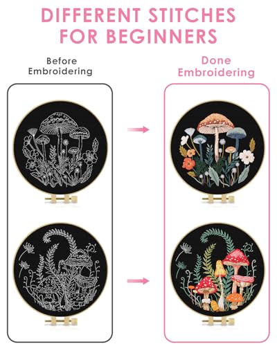 TINDTOP Embroidery Kit for Adult Beginners, Embroidery DIY Starter Kit - color: Mushroom B