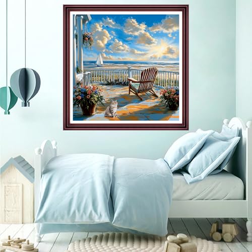 Funchey Counted Cross Stitch Kits for Adults Needlepoint Kits Unprinted Cross Stitching Embroidery Kit 11CT Cross Stitch Supplies-A Corner of the Seaside Garden 18x18 inch - color: ArtsKits36