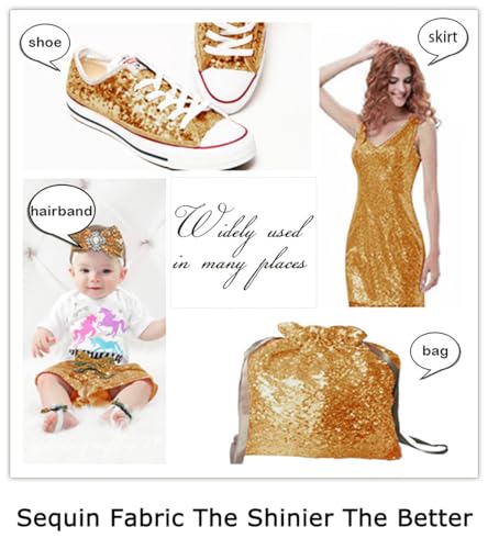 ShiDianYi 15 Feet Sequin Fabric by The 5 Yards Gold Sequin Fabrics for Sewing Costumes Sequin Knit Fabric Shiny Gold Sequin Table Cloth Table Linen -0818S - color: Shiny Gold, size: 5 Yard