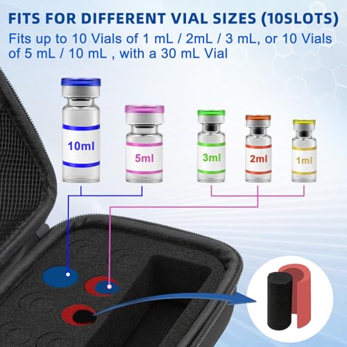 Peptide Case for Fridge, Insulin Vial Case for Diabetics - color: Black-10×(1-10ml)