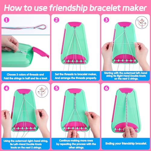 Maynacs Friendship Bracelet Making Kit for Girls 8-12, 28 Pre-Cut Threads - color: Green/Rose