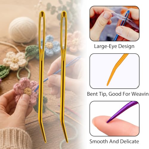10Pcs Yarn Darning Tapestry Needle,Blunt Yarn Needles,Large Big Eye Weaving Needle for Tapestry,Bent Tip Embroidery,Weaving,Sewing Wool,Darning,Knitting Crochet Accessories with Aluminum Storage