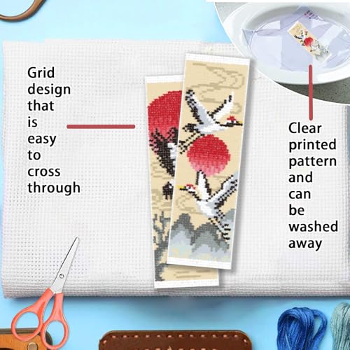 FREEBLOSS 6 Set Cross Stitch Bookmark Kit 11 CT Complete Stamped Cross Stitch Kit DIY Embroidery Bookmark Kits for Adult Beginners with Instructions, Crane Pattern, 6 x 20 cm/8" x 2.4" - style: Crane