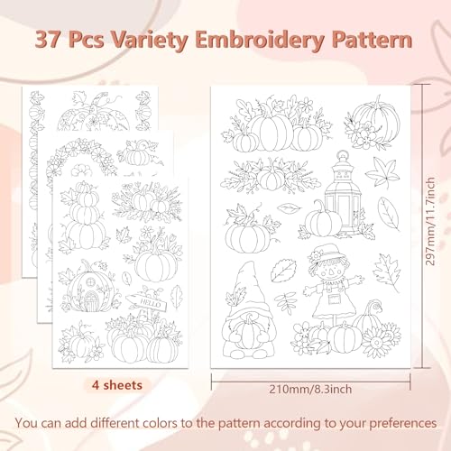 Peacoblue Pumpkins & Maple Leaves Stick and Stitch Embroidery Patterns - color: Pumpkins & Maple Leaves in Autumn