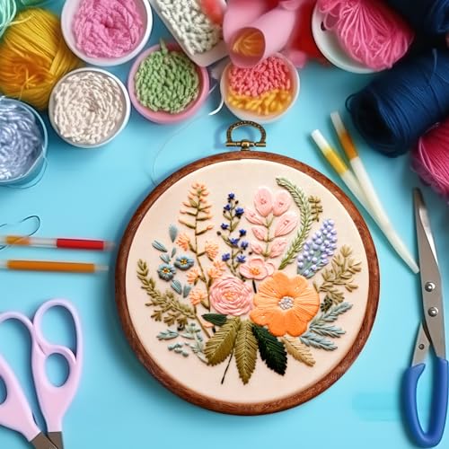 Burbell 15 Pcs 8 Inch Round Embroidery Hoops Frame Circle Spring Rubber Hoops Ring Display Cross Stitch Ornament Imitated Wood Frame Kits for Spring Gifts Mother's Day Craft Sewing DIY Hanging Gifts - size: 8 Inch