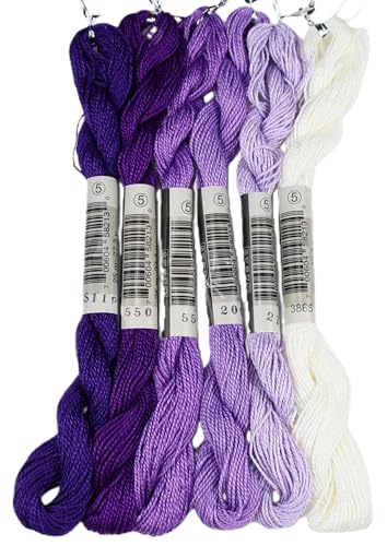 KCS 162 Yards(150 Meters) Mercerized Pearl Cotton Crochet Needlepoint Thread,Size 5,6 skeins,Mixed Color 10 - color: 6color10, size: 6 skeins