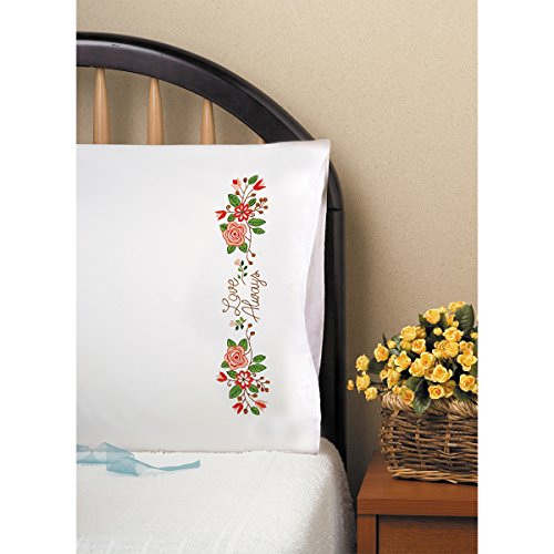 Design Works Crafts Tobin, 20" x 30" Stamped Pillowcases for Embroidery, Love Always, White