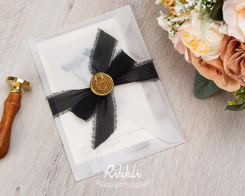 Ribbli Black Ribbon 1 Inch x 3 Rolls Total 24 Yards Handmade Fringe Chiffon Silk Ribbon for Wrapping Wedding Invitations Bridal Bouquets DIY Crafts Home Decor - color: Black