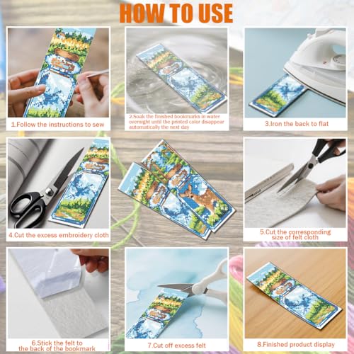 FREEBLOSS 6 Set Cross Stitch Bookmark Kit 11CT DIY Cross Stitch Kits Travel Bottle Pattern Stamped Embroidery Kit with Instructions Bookmark Making Set for Adult Beginners 8x2.4inch
