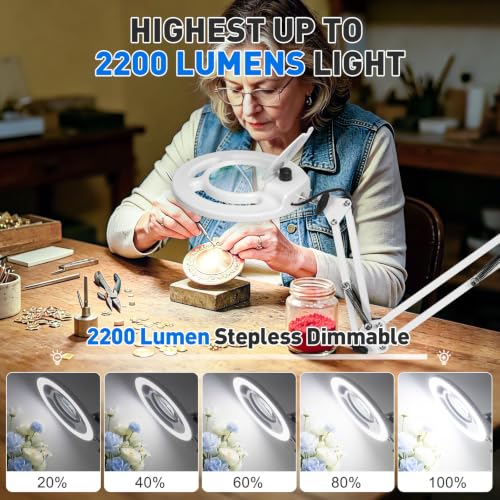 KIRKAS Magnifying Glass with Light, 2,200 Lumens Magnifying Lamp 12X - color: White 35in