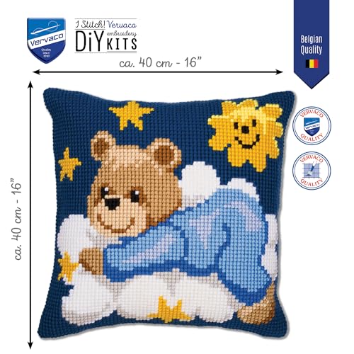 Vervaco Teddy Cushion Cross Stitch Kit - color: Blue