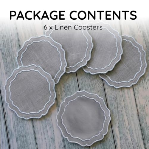 Linen Coasters for Drinks, Set of 6, 6 inch, Grey - color: 1245 - Grey, size: 6 inches