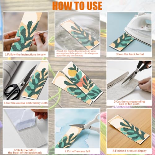 FREEBLOSS 6 Set Cross Stitch Bookmark Kit Abstract Flowers Pattern Stamped Cross Stitch Kit 11CT Embroidery Kits with Instructions for Beginners Adult 20x6cm/8x2.4inch - style: Minimalist Art