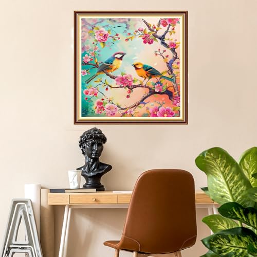 Fanxvivy Stamped Counted Cross Stitch Kits for Adults Printed Cross-Stitch Patterns 11CT Stamped or Counted Cross Stitching Embroidery Kit Needlepoint Kits-Birds Speak Fragrance of Flowers 18x18 inch - color: Artkits17