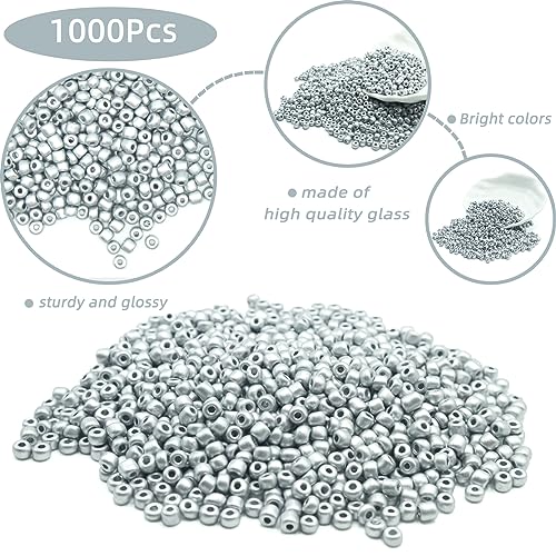 4mm Seed Bracelet Beads for Jewelry Making, 1000 Pcs Pony Beads Bulk for DIY Bracelet Earring Necklace Craft Supplies (Silver Gray) - color: Silver Gray
