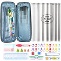 Mdoker Aluminum Knitting Needle Set with Case 22pcs Straight Single Pointed Kniting Needles 13.5inch Length Sweater Needles for DIY Knitting Projects(2mm-8mm) Knitting Set with Accessories