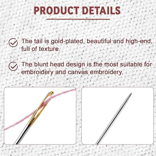VIVAwisdom 15pcs Cross Stitch Needles, Large-Eye for Hand Sewing, 22 & 24 & 26 Gauge Blunt Tip, DIY Sturdy Stainless Steel Embroidery
