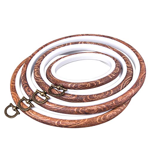 joybest 4 Pcs Embroidery Hoops Set Cross Stitch Hoop Ring Imitated Wood Display Frame-Circle and Oval Hand Embroidery Kits for Art Craft Sewing (Imitated Wood) - size: 4 Sizes