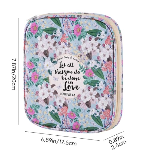 Crochet Hook Case,Portable Zipper Storage Organizer Bag for Crochet Hooks, Knitting Needles, Project & Sewing Supplies, Lightweight,Easy to Hold (No Accessories Included).Green White Flowers - color: green white flowers