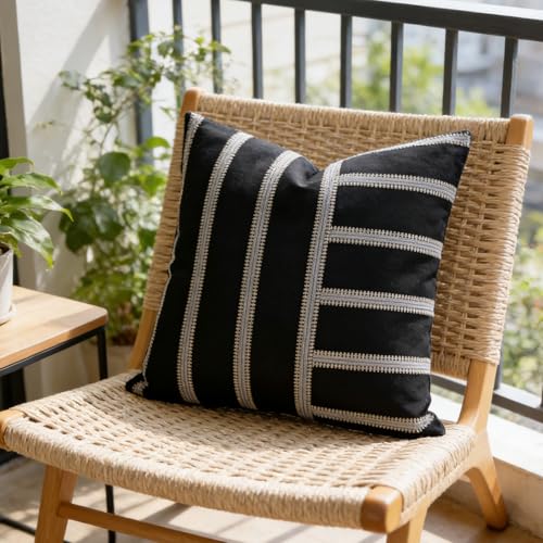 Slow Cow Square Throw Pillow Cover Stripe 18 x 18 Inches Black Off White - color: Black Patchwork, size: 18" x 18" (Pack of 1)