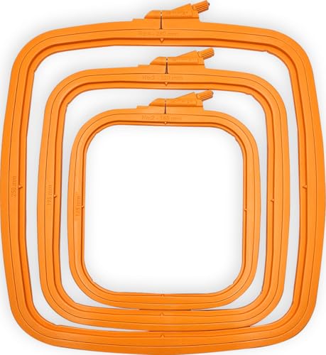 Nurge Square Embroidery Hoop - Plastic Cross Stitch Frame for Needlepoint & Embroidery - Adjustable Craft Hoop - Orange - Set of 3 - color: Orange, size: Multiple Sizes (Set of 3)
