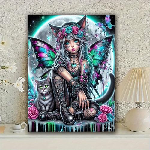 KUFWKEY Gothic Butterfly Fairy Diamond Art Kits for Adults,Skull Art and Crafts,5D DIY Handicrafts,Diamond Painting kit, Halloween Diamond Mosaic Kits,Diamond Dots for Beginner,12X16 inch - color: SH8310