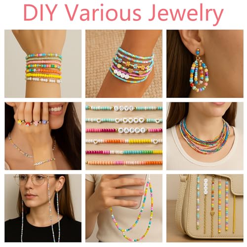 ALIRICH 3mm Glass Seed Beads for DIY Bracelets Necklaces Earrings Jewelry Making with 24 Colors Small Craft Beads, Metal Findings, Alphabet Letter Beads Crafts Bead Kit Gifts for Women