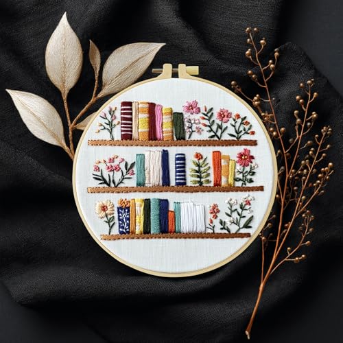 JOZYSH 8'' Flowers Embroidery Kit for Beginners Stamped Books and Flowers Pattern Embroidery Kit Cross Stitch Kit Embroidery Starter Kit with Instructions, Embroidery Hoops for Home Ofiice Decor