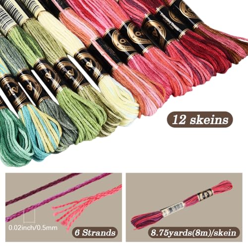 12 Skeins 105 Yards Cross Stitch Floss Embroidery Thread 6 Ply Variegated Friendship String Polyester Christmas Color Threads for Sewing Making Bracelets Clothes Stitching Decor Craft DIY - color: Christmas Color