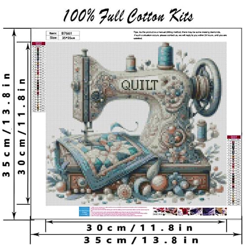 Sewing Machine Stamped Cross Stitch Kits - Vintage Sewing Machine Counted Cross Stitch Kits for Adults, Needlepoint Cross-Stitch Patterns Dimensions Needlecrafts Embroidery Kits 13.7x13.7 Inches - color: D019