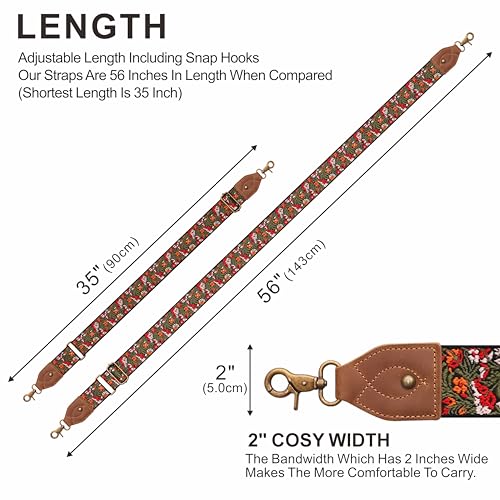 Nefelibata Banjo Strap,2"Wide Double Crazy Horse Leather Jacquard Embroidery Strap Adjustable Replacement,Multi-pattern Strap With Metal Clips - color: A#-green Embroidery