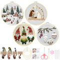 Christmas Embroidery Kit for Adults and Beginners, Christmas Gnomes Embroidery Kits Cross Stitch Kits with Pattern, Cotton, Threads, Needles & Instruction (4Pcs C) - color: 4 Pcs, Village+Nativity Manger+Gnomes+Holly