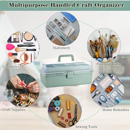 Tackle Box, 16-Inch Extra Large Art Storage Box with 3-Layer Folding Trays - color: Green