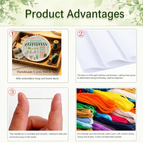 VIGEGU Bookstore Stamped Cross Stitch Kits for Adults Beginners with Frame - color: Cross-Stitch bookstore