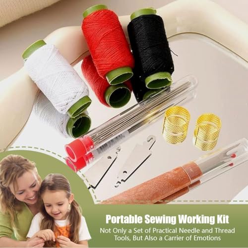 Complete Sewing Kit for Adults with 37 Stainless Steel Needles for Hand Sewing - Big Eye Steel Needles Set Includes Sewing Supplies, Thread & Portable Bag for Crafts.